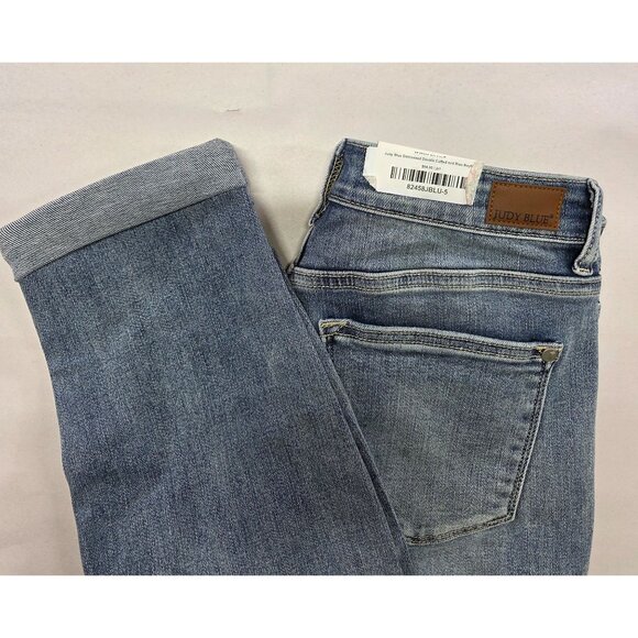 Judy Blue Boyfriend Fit Distressed Jeans Mid Rise Double Cuff Womens 5/27 New - Picture 13 of 13